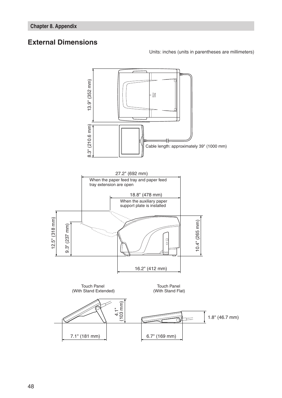 External dimensions, Chapter 8. appendix 48 | Canon CD-4070NW User Manual | Page 53 / 57