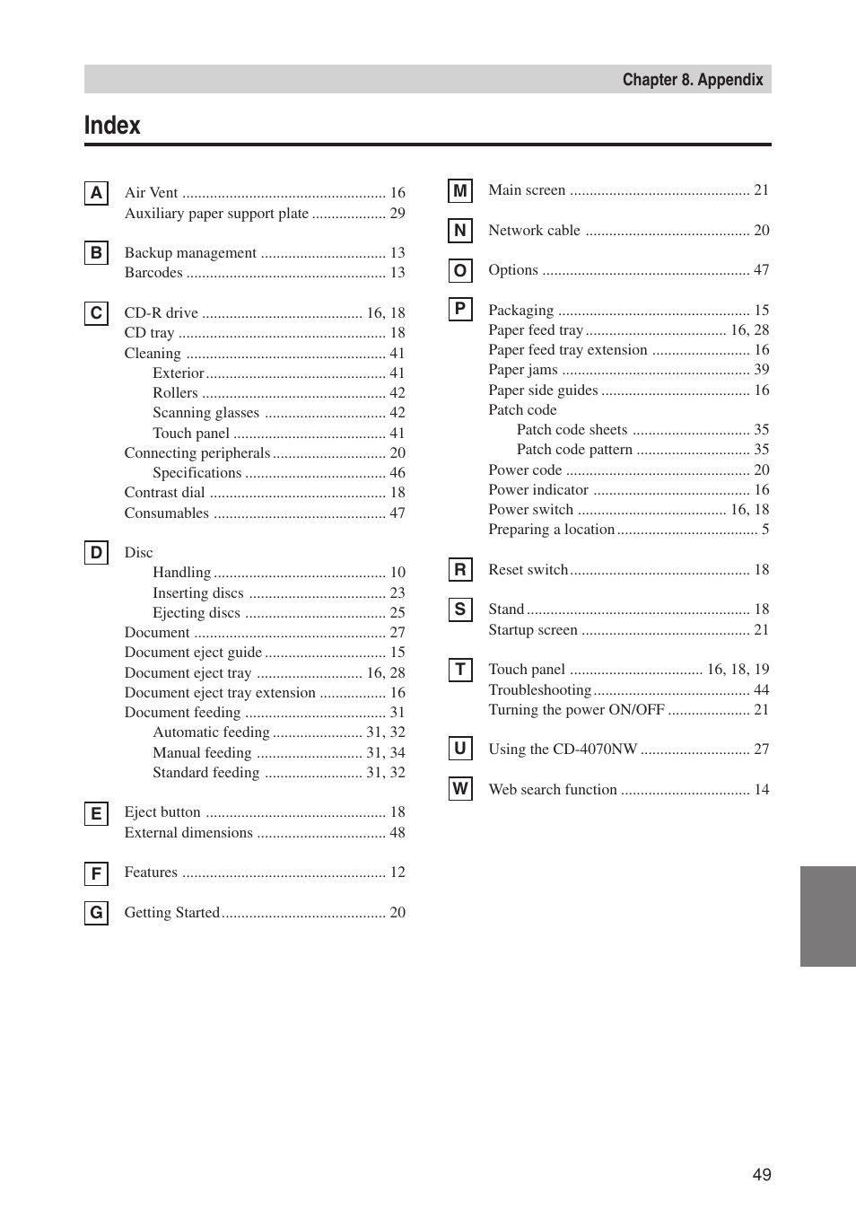 Index | Canon CD-4070NW User Manual | Page 54 / 57