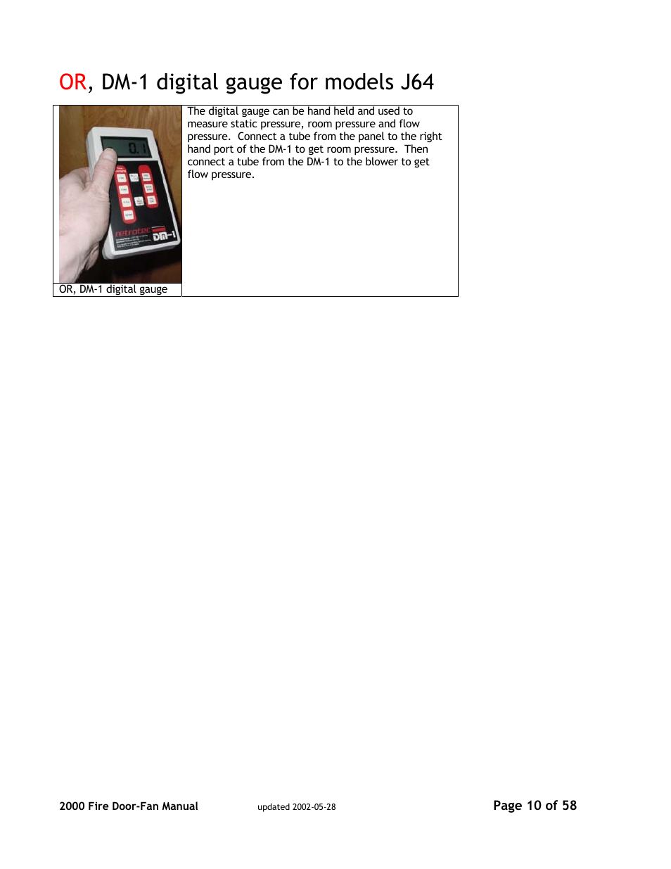 Or , dm-1 digital gauge for models j64 | Canon PSC 2000 User Manual | Page 10 / 58