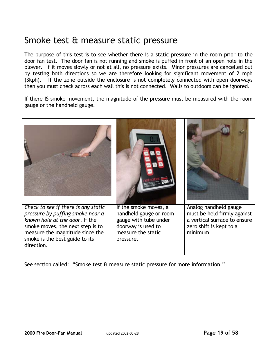 Smoke test & measure static pressure | Canon PSC 2000 User Manual | Page 19 / 58