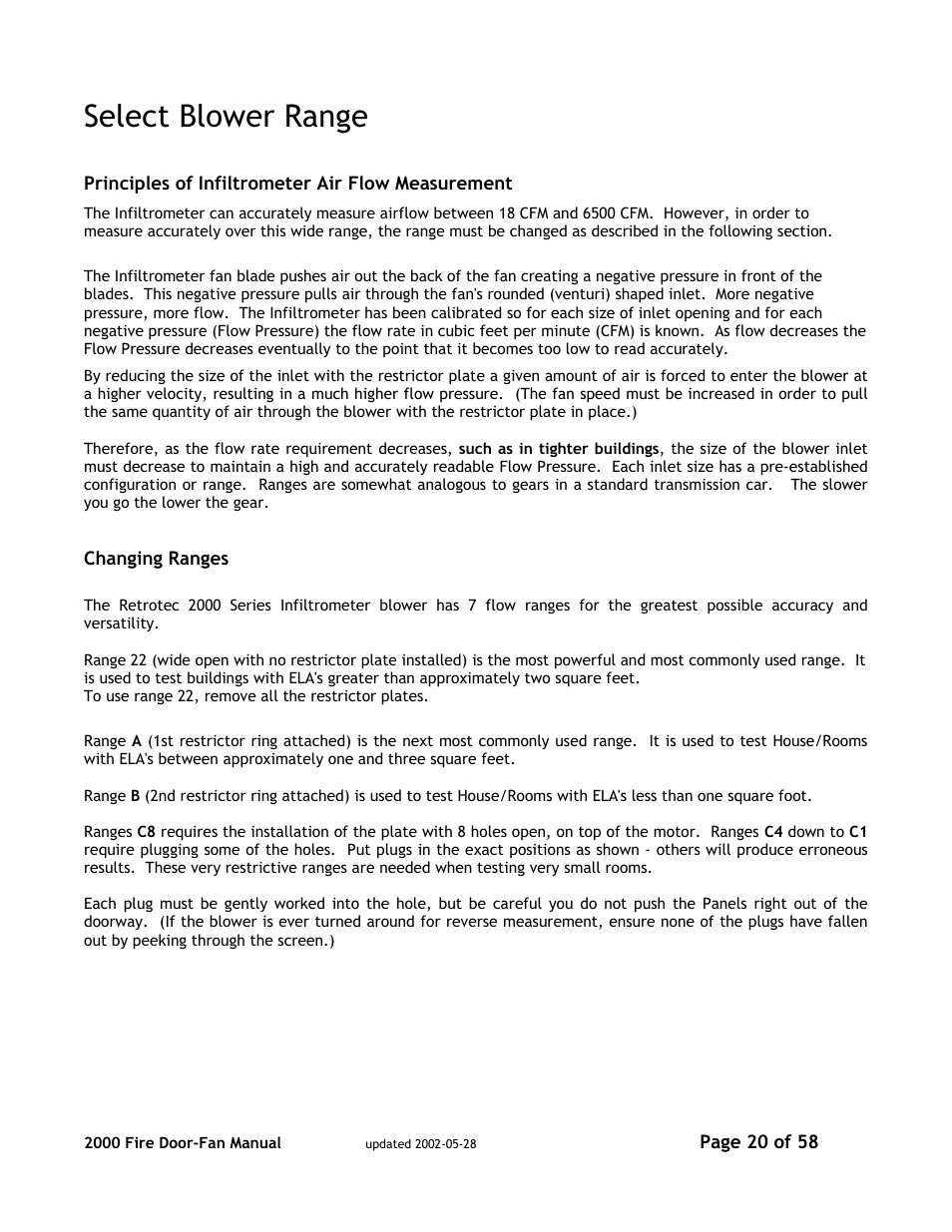 Select blower range | Canon PSC 2000 User Manual | Page 20 / 58