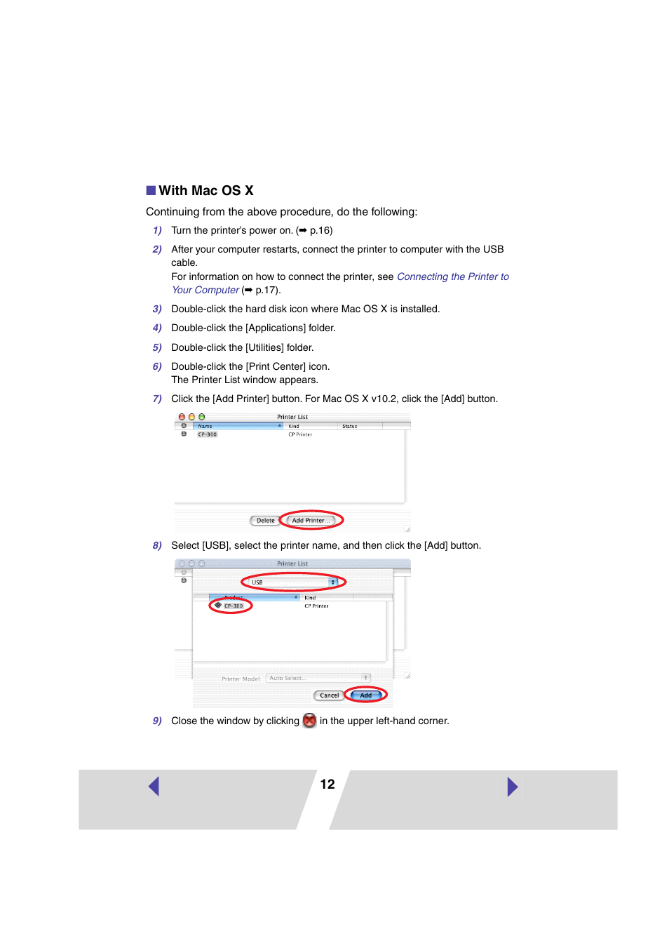 12 ■ with mac os x | Canon PRINTER DRIVER CP-300 User Manual | Page 12 / 61