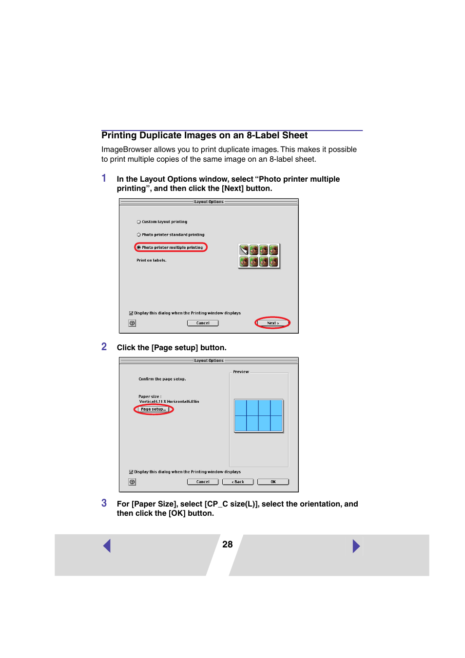 Printing duplicate images on an 8-label sheet, P.28 mac os x, P.28) | Canon PRINTER DRIVER CP-300 User Manual | Page 28 / 61