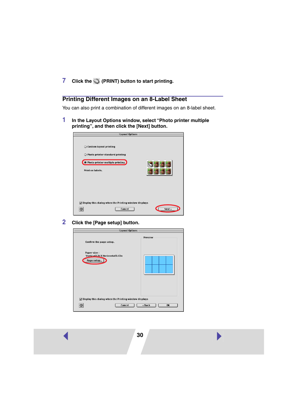 Printing different images on an 8-label sheet, P.30 mac os x, Or see | P.30) | Canon PRINTER DRIVER CP-300 User Manual | Page 30 / 61