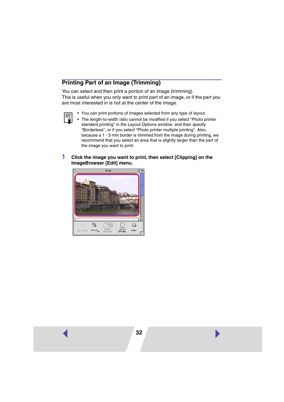 Printing part of an image (trimming) | Canon PRINTER DRIVER CP-300 User Manual | Page 32 / 61