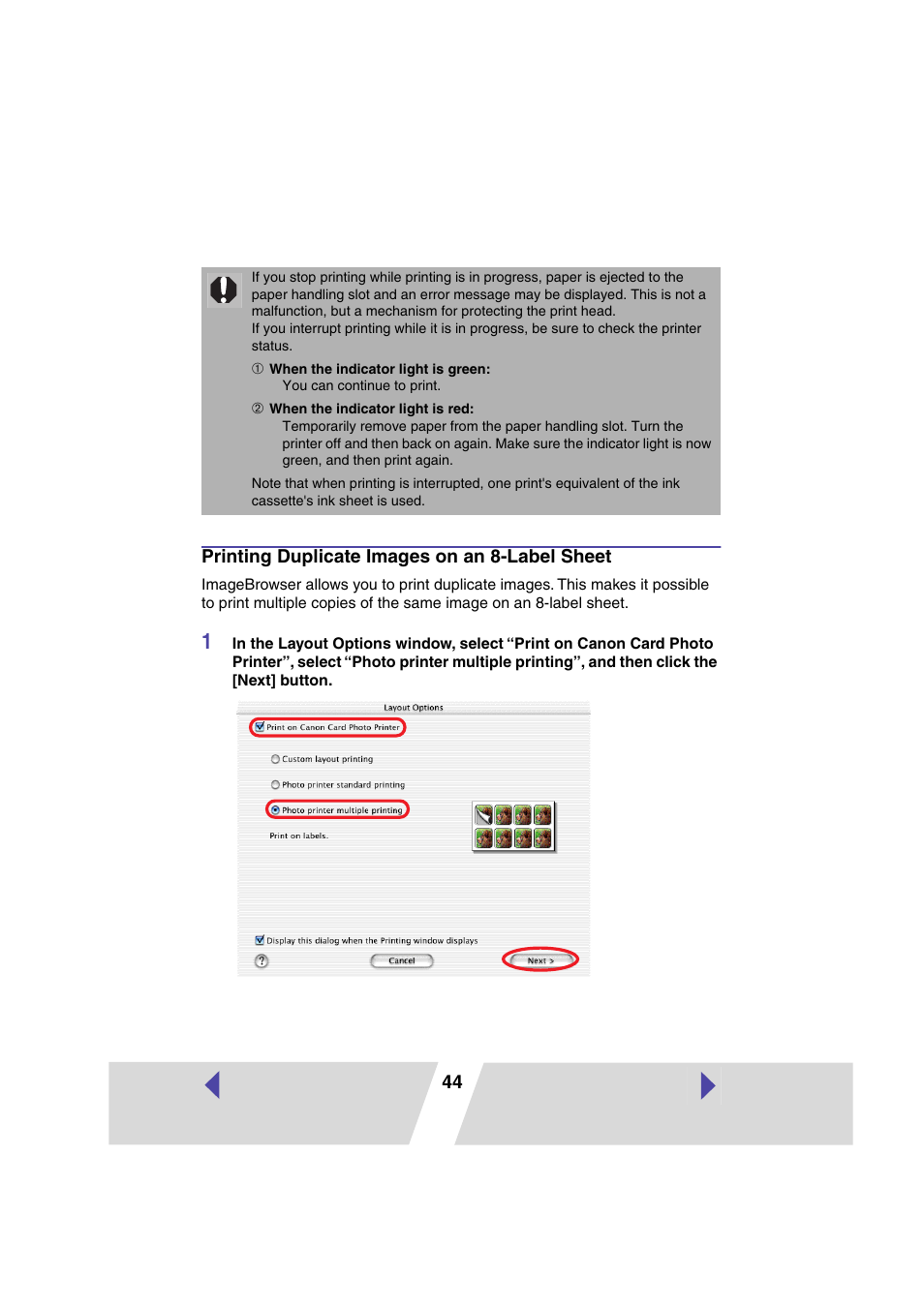Printing duplicate images on an 8-label sheet, P.44) or, P.44) | Canon PRINTER DRIVER CP-300 User Manual | Page 44 / 61