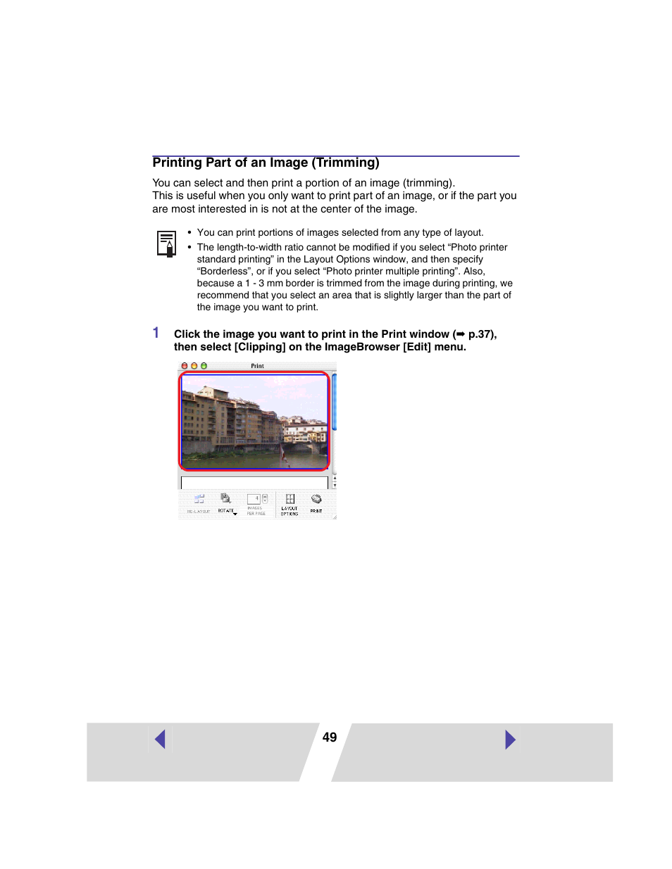 Printing part of an image (trimming) | Canon PRINTER DRIVER CP-300 User Manual | Page 49 / 61