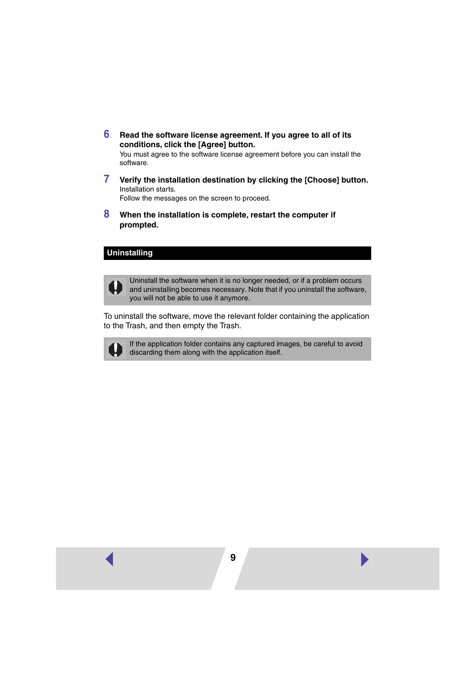 Uninstalling | Canon PRINTER DRIVER CP-300 User Manual | Page 9 / 61