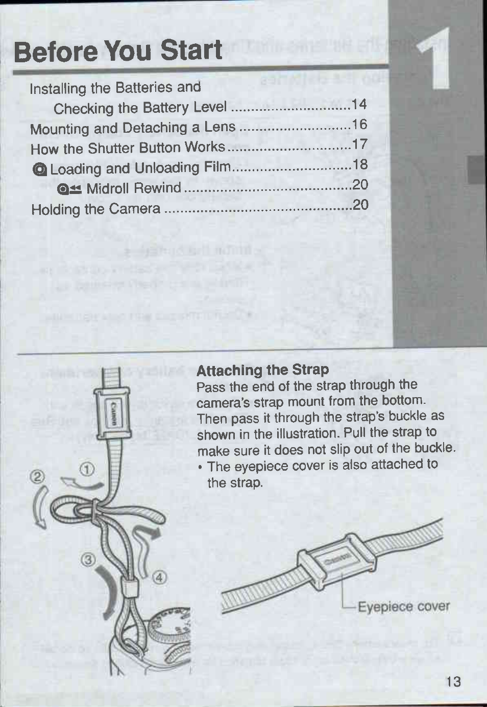 Attaching the strap, Before you start | Canon Rebel Ti 300V User Manual | Page 13 / 60