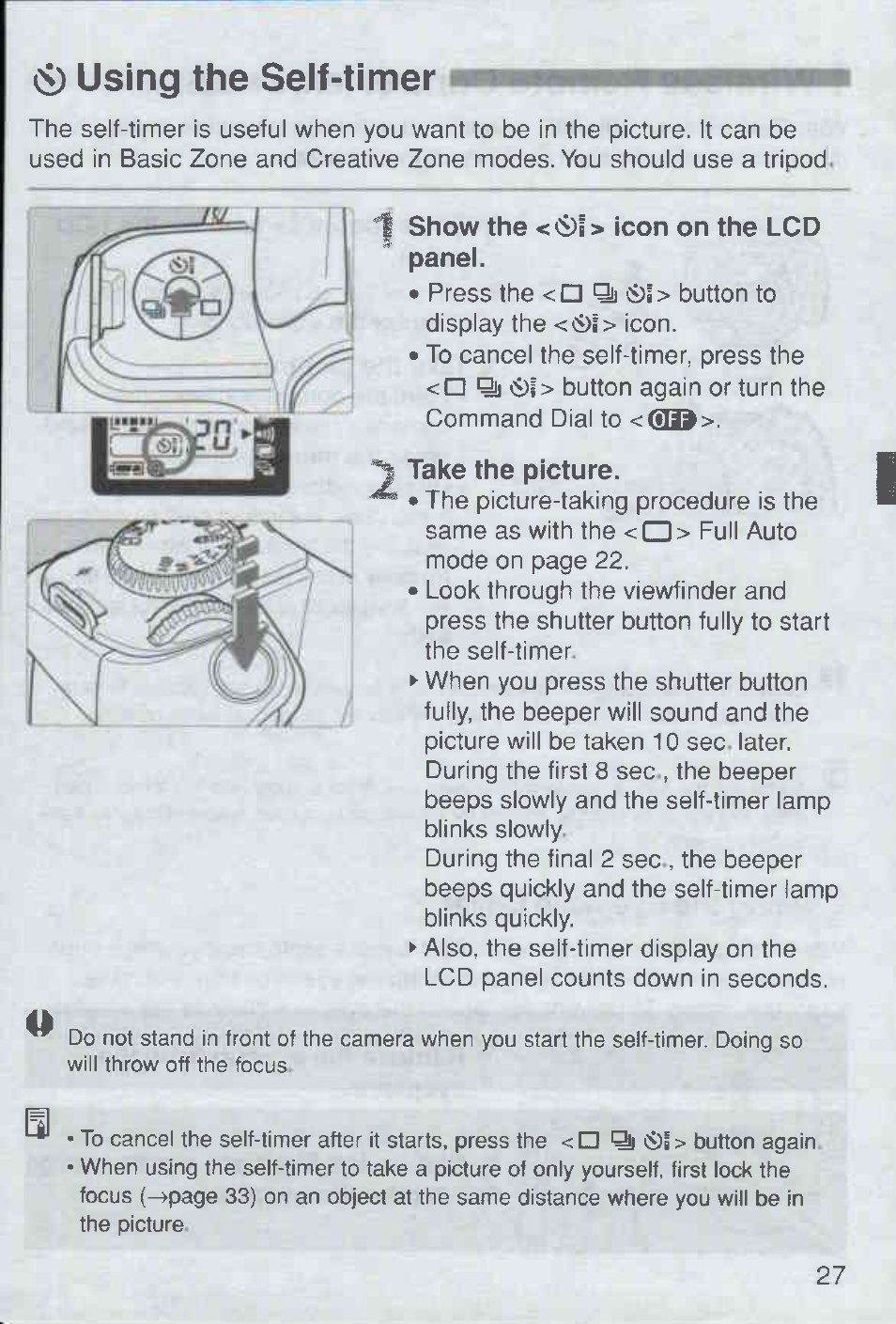 Show the < 01 > icon on the lcd panel, Take the picture, V) using the self-timer | Canon Rebel Ti 300V User Manual | Page 27 / 60