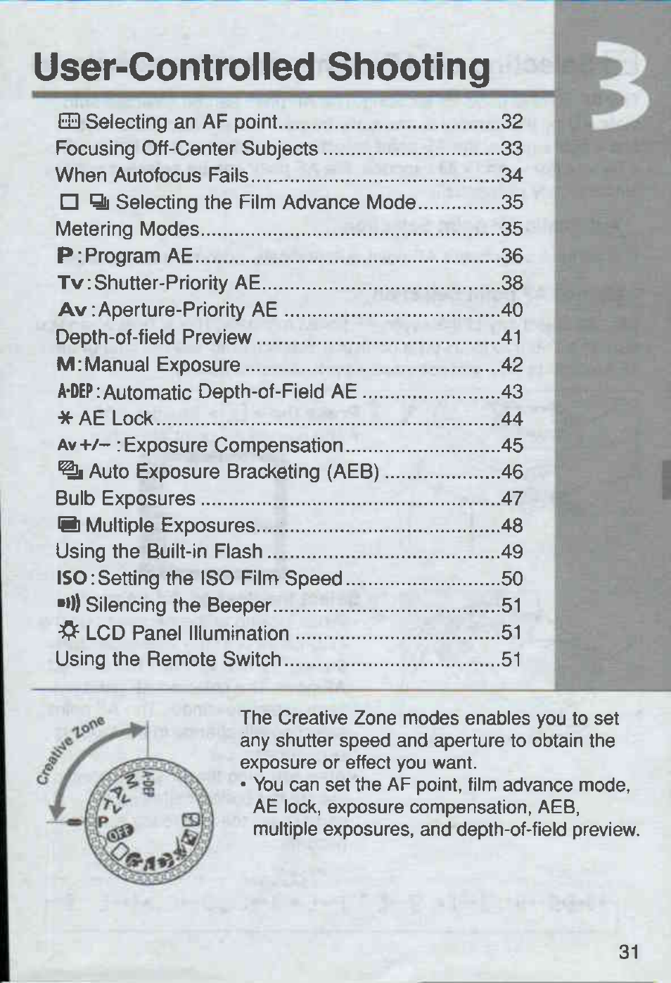 User-controlled shooting | Canon Rebel Ti 300V User Manual | Page 31 / 60