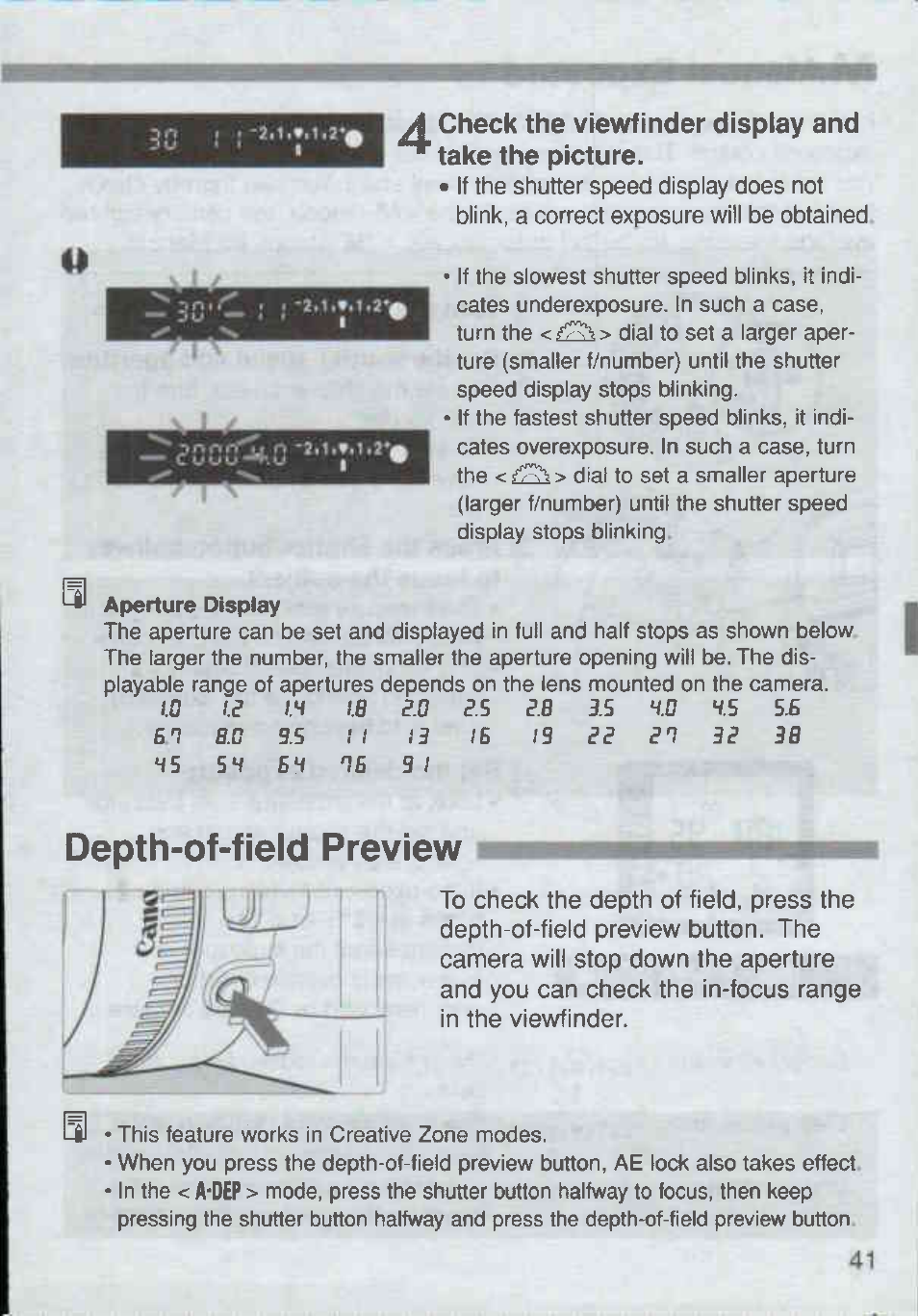 Depth-of-field preview, A-dep | Canon Rebel Ti 300V User Manual | Page 41 / 60