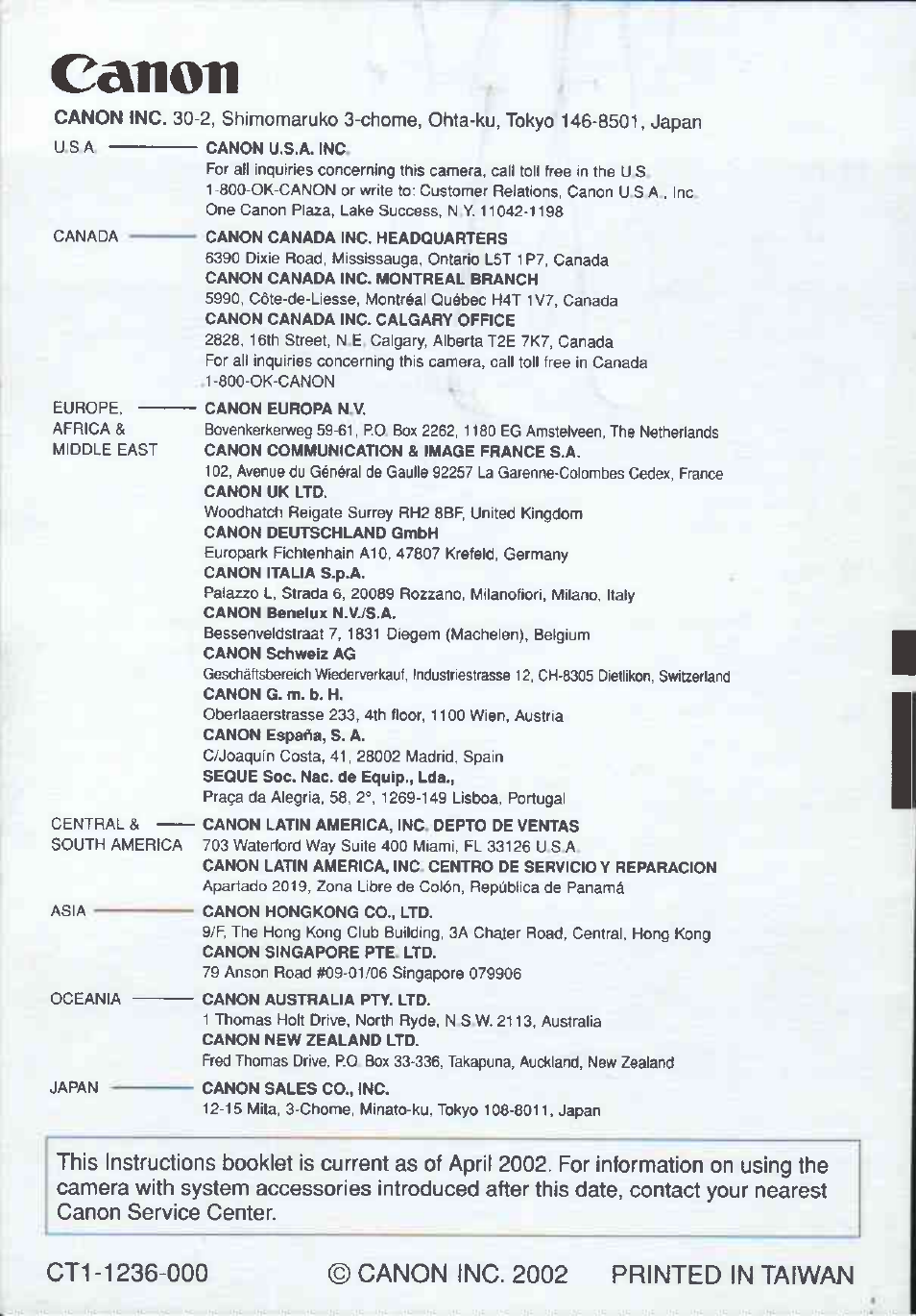 Canon | Canon Rebel Ti 300V User Manual | Page 60 / 60