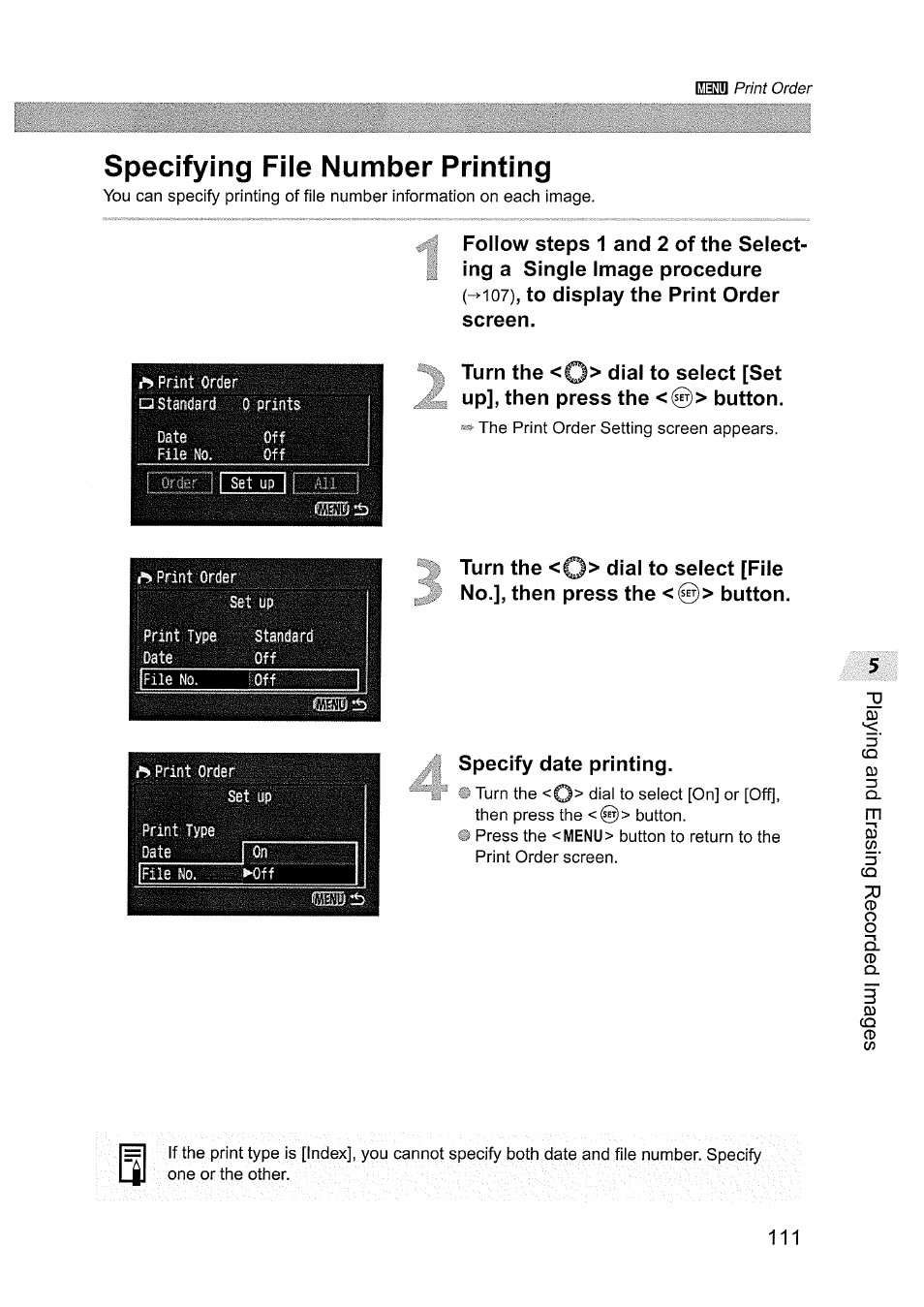 Specifying file number printing, Turn the | Canon EOS D60 User Manual | Page 113 / 151