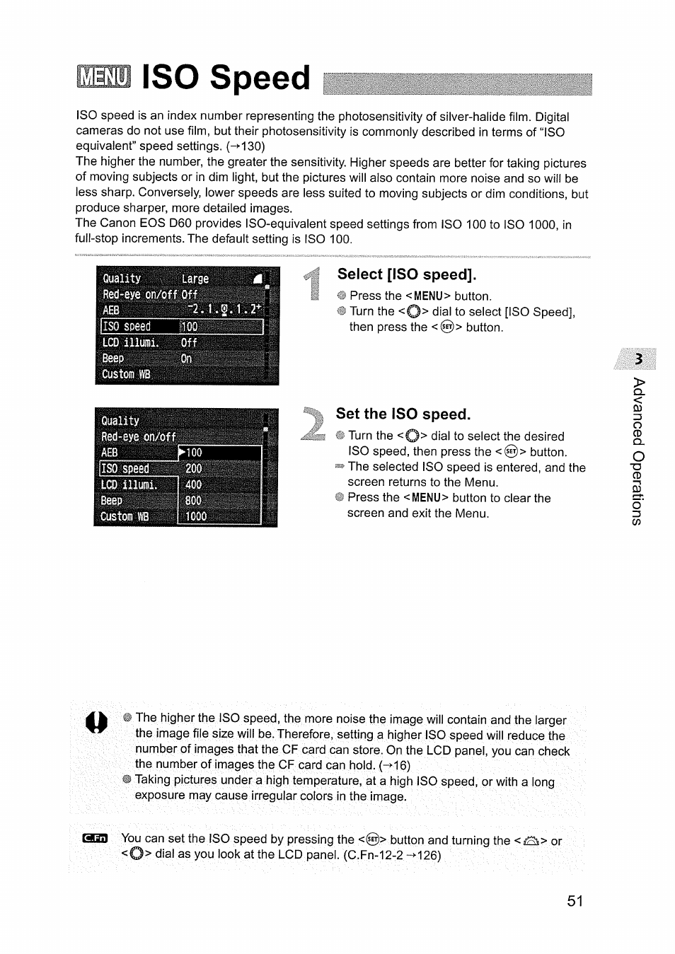 Iso speed, Select [iso speed, Set the iso speed | Emi iso speed | Canon EOS D60 User Manual | Page 51 / 151