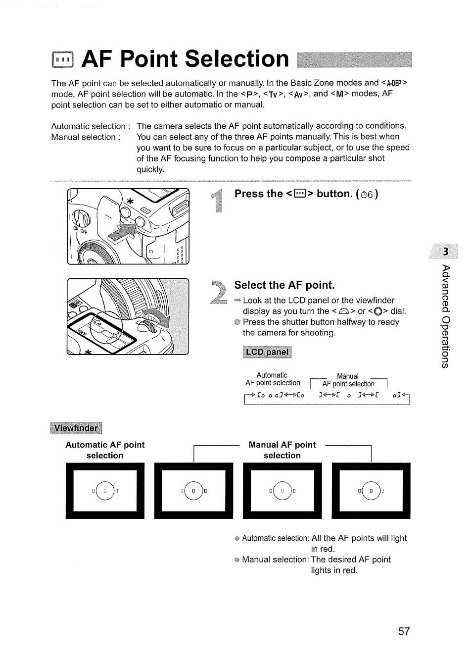 Af point selection, Press the < [ii3> button. ((2)6), Select the af point | Eid af point selection | Canon EOS D60 User Manual | Page 57 / 151