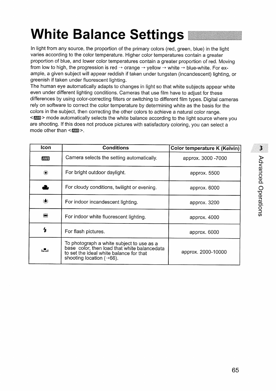 White balance settings | Canon EOS D60 User Manual | Page 65 / 151