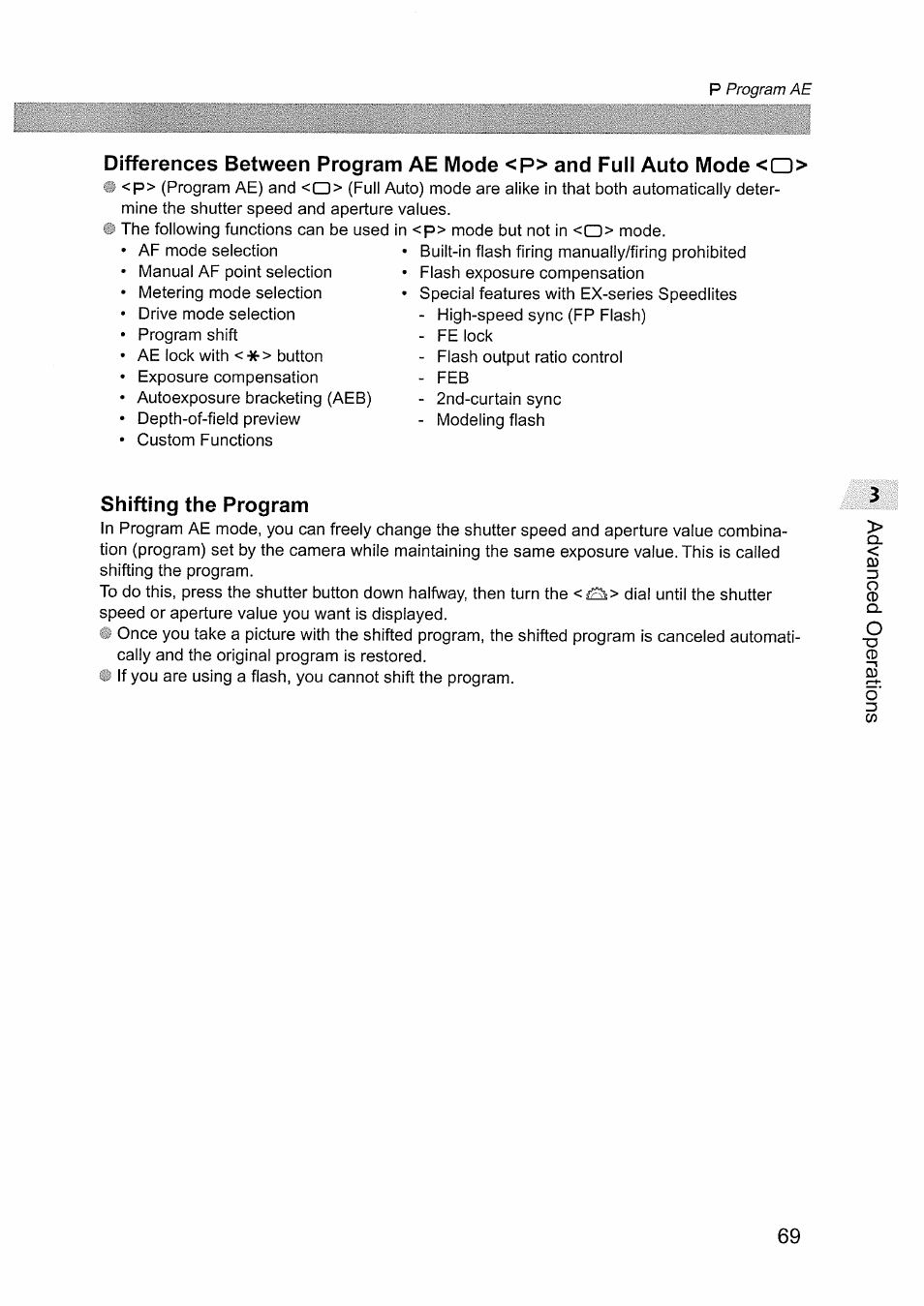 Shifting the program | Canon EOS D60 User Manual | Page 69 / 151