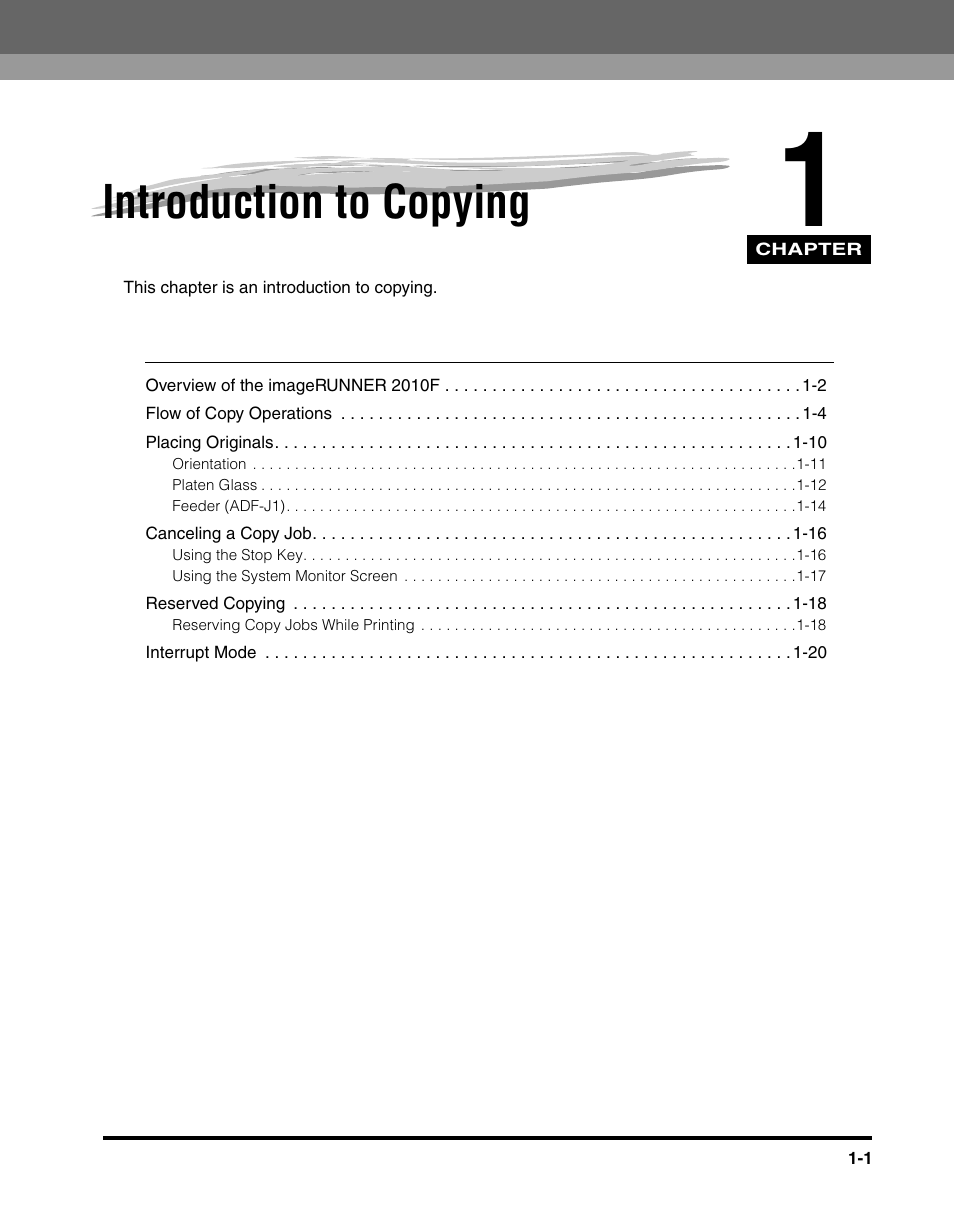 Introduction to copying, Chapter 1 | Canon 2010F User Manual | Page 10 / 106