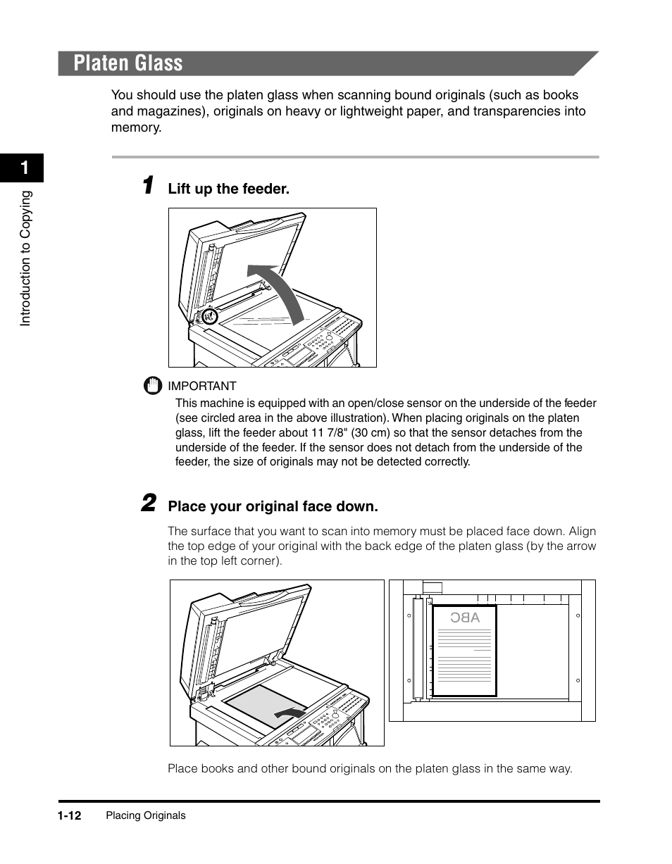 Platen glass, Platen glass -12 | Canon 2010F User Manual | Page 21 / 106