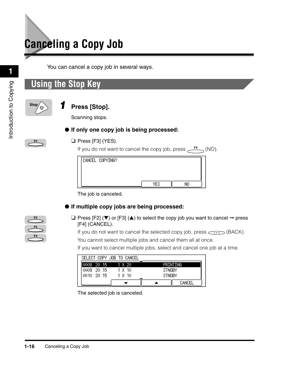 Canceling a copy job, Using the stop key, Canceling a copy job -16 | Using the stop key -16 | Canon 2010F User Manual | Page 25 / 106