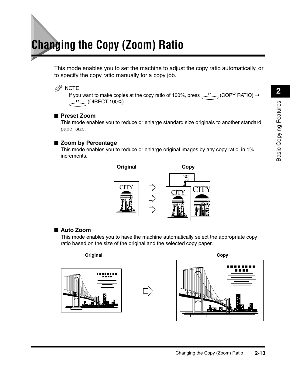Changing the copy (zoom) ratio, Changing the copy (zoom) ratio -13, See “changing the copy (zoom) ratio,” on p. 2-13.) | City | Canon 2010F User Manual | Page 44 / 106