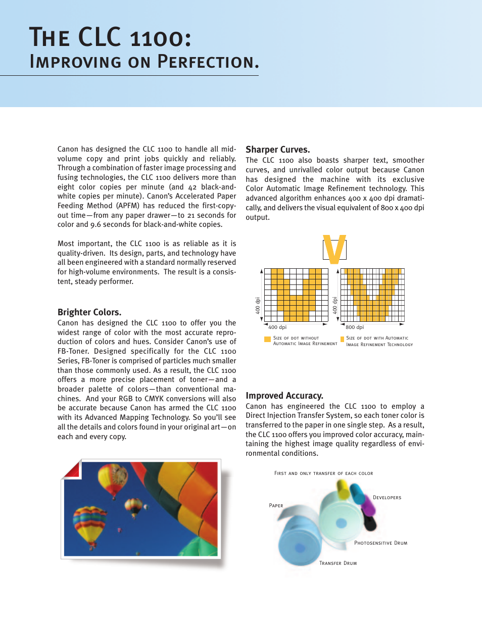 The clc 1100, Improving on perfection | Canon Color Laser Copier CLC1100 User Manual | Page 4 / 8