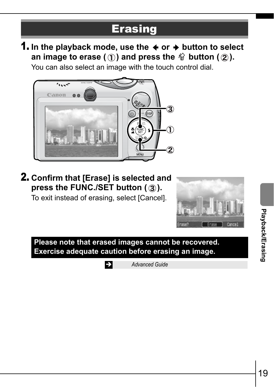 Erasing | Canon IXUS 900TI User Manual | Page 21 / 37