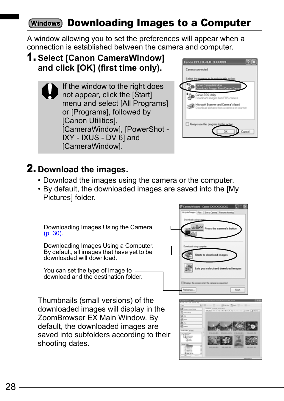 Pp. 28, Downloading images to a computer | Canon IXUS 900TI User Manual | Page 30 / 37