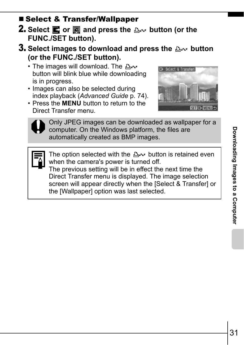 Select & transfer/wallpaper | Canon IXUS 900TI User Manual | Page 33 / 37