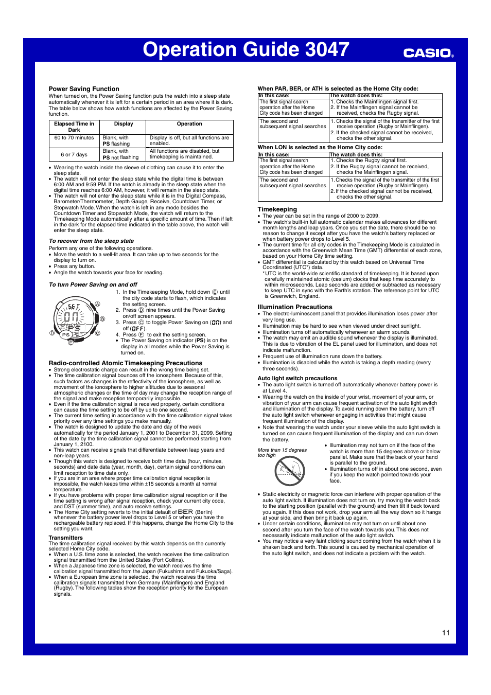 Operation guide 3047 | Casio Модуль 3047 User Manual | Page 11 / 13