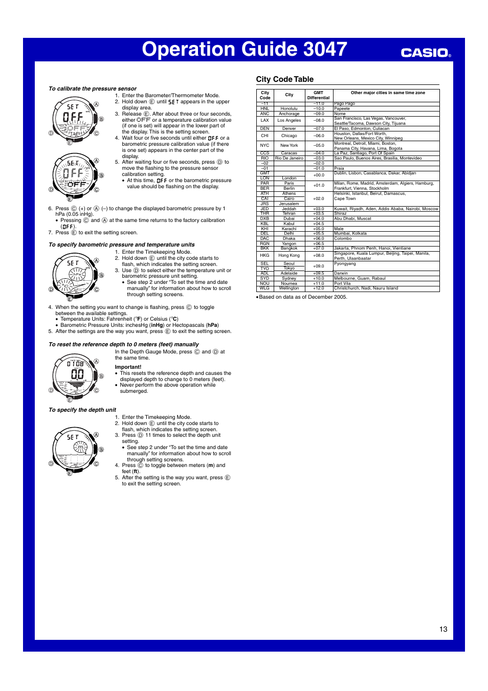 City code table, Operation guide 3047 | Casio Модуль 3047 User Manual | Page 13 / 13