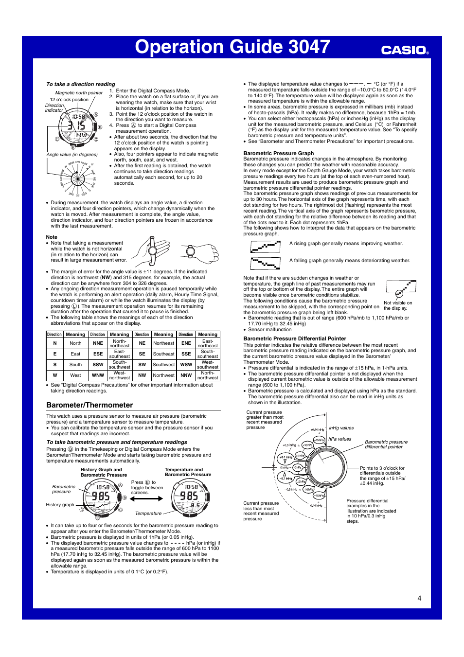 Barometer/thermometer, Operation guide 3047 | Casio Модуль 3047 User Manual | Page 4 / 13