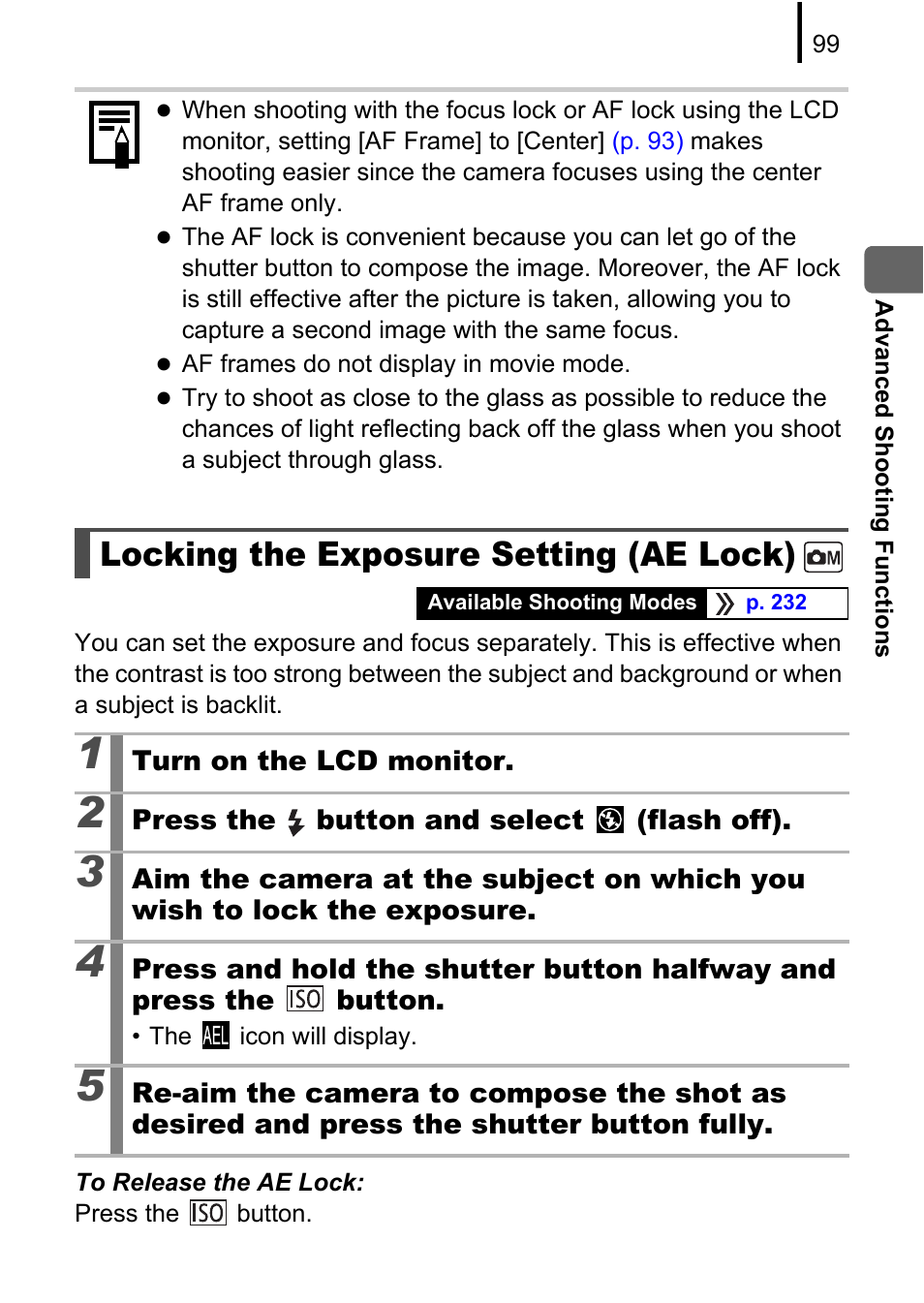 Locking the exposure setting (ae lock) | Canon 970 IS User Manual | Page 101 / 238