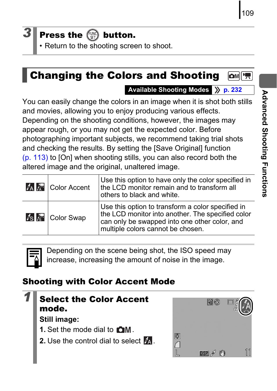 Changing the colors and shooting, P. 109), Pp. 109 | Canon 970 IS User Manual | Page 111 / 238