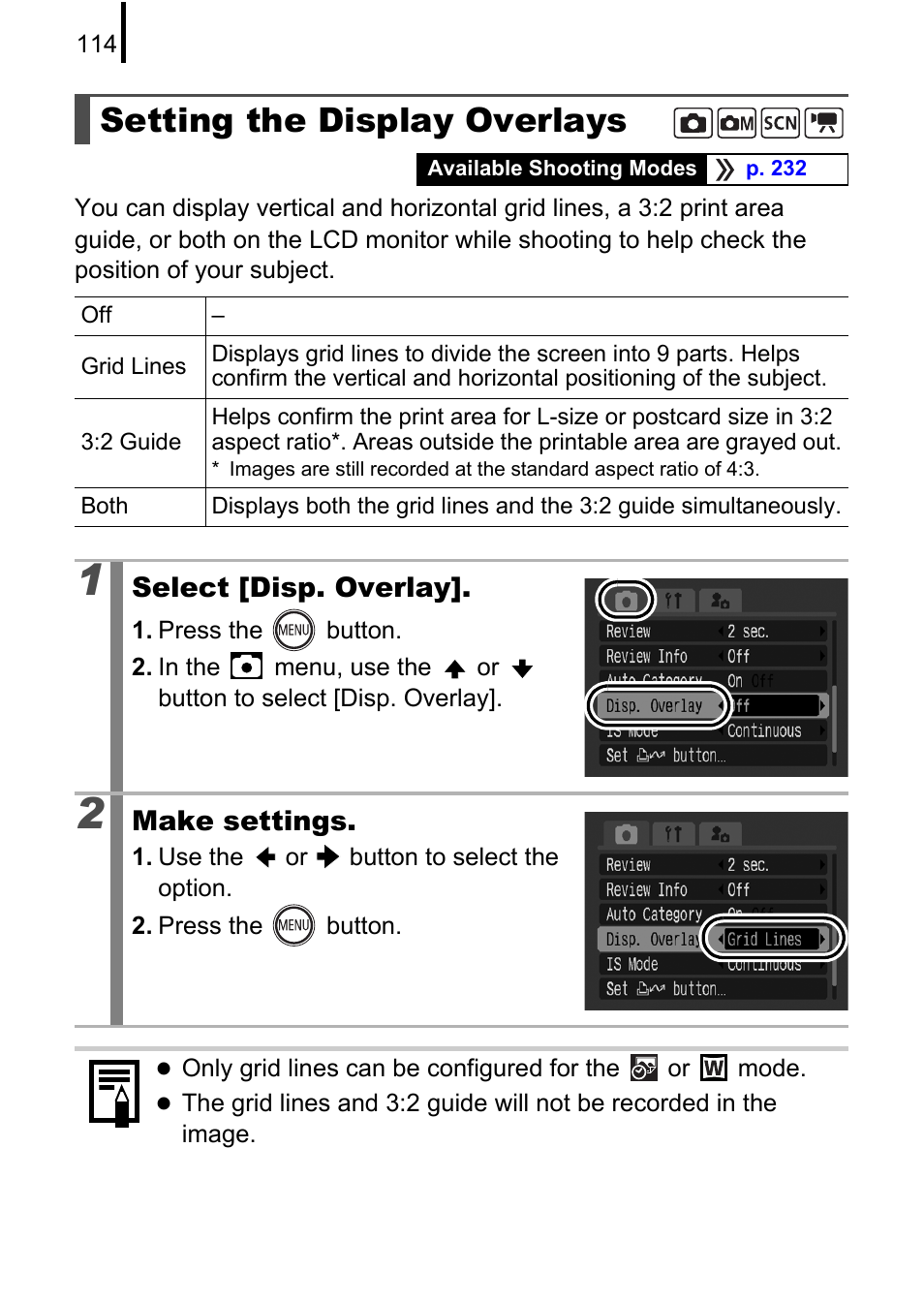 Setting the display overlays, P. 114 | Canon 970 IS User Manual | Page 116 / 238