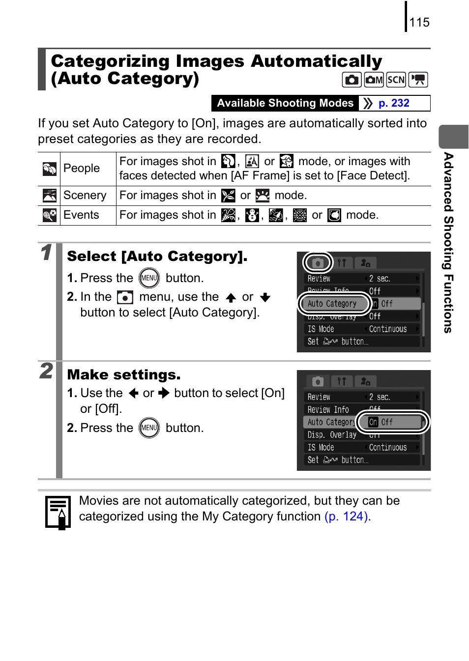 Categorizing images automatically (auto category), P. 115 | Canon 970 IS User Manual | Page 117 / 238