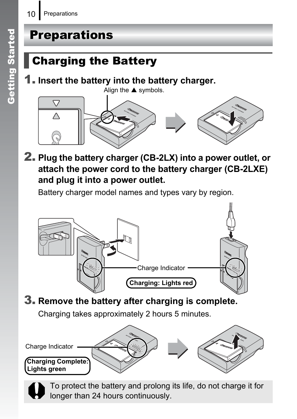 Preparations, Preparations 1, Charging the battery | Canon 970 IS User Manual | Page 12 / 238