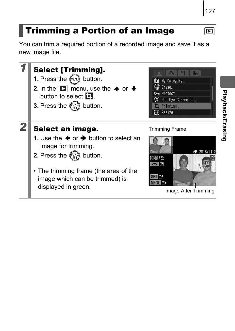 Trimming a portion of an image, P. 127 | Canon 970 IS User Manual | Page 129 / 238