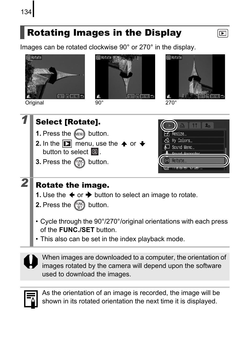 Rotating images in the display, P. 134 | Canon 970 IS User Manual | Page 136 / 238