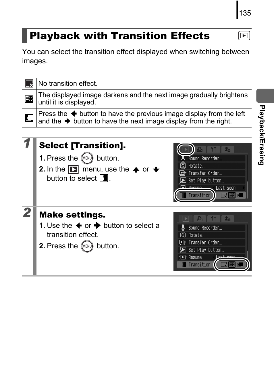 Playback with transition effects, P. 135 | Canon 970 IS User Manual | Page 137 / 238