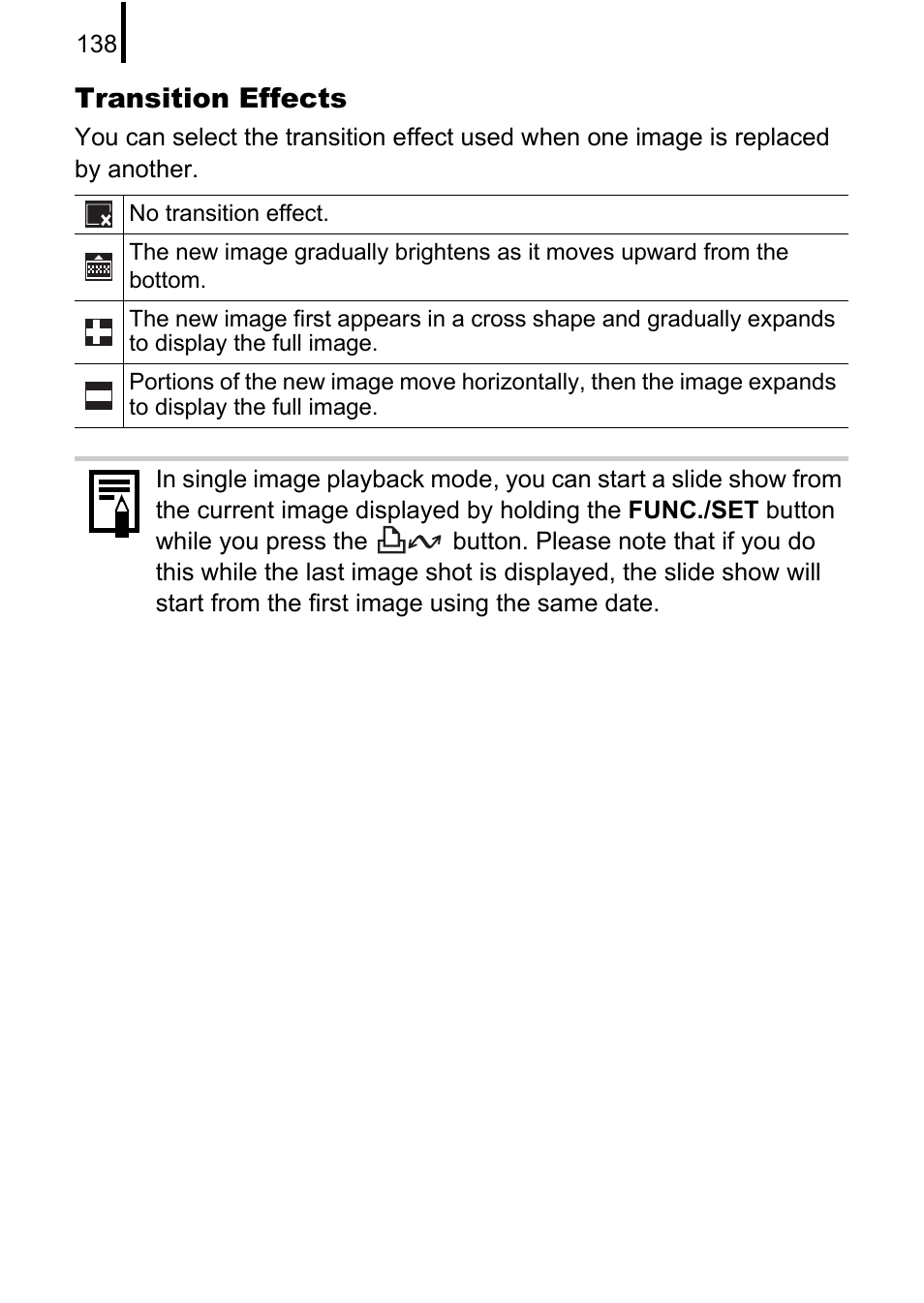 P. 138), Transition effects | Canon 970 IS User Manual | Page 140 / 238