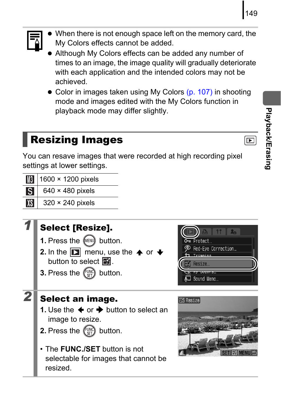 Resizing images, P. 149 | Canon 970 IS User Manual | Page 151 / 238