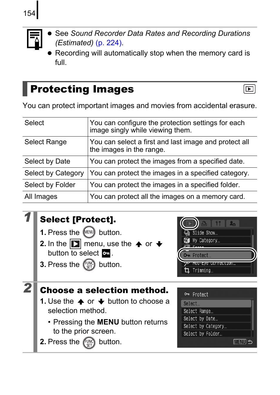 Protecting images, P. 154, Otect | P. 154) | Canon 970 IS User Manual | Page 156 / 238