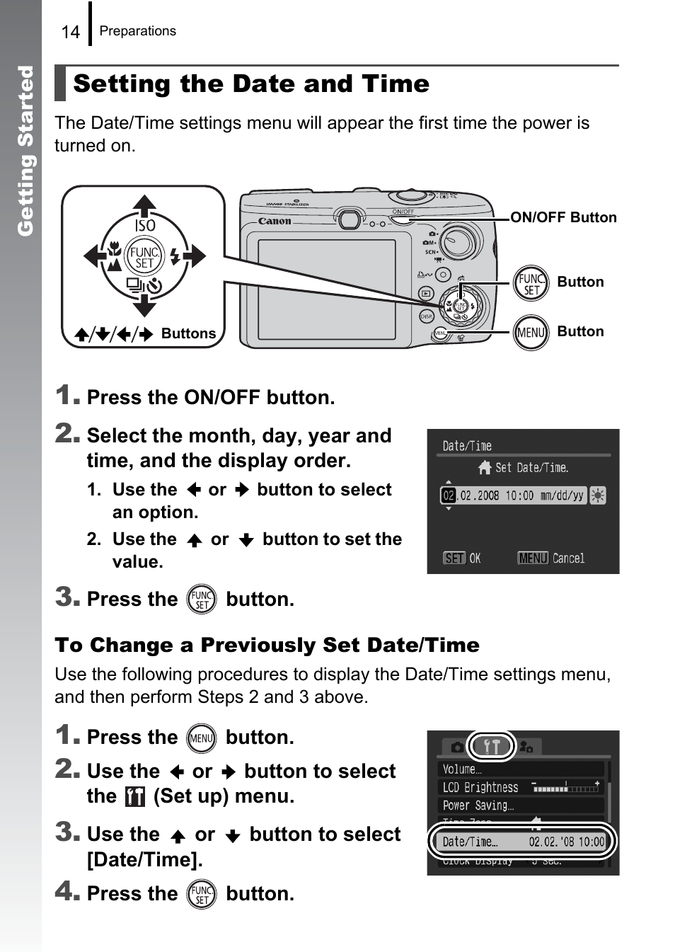 Setting the date and time | Canon 970 IS User Manual | Page 16 / 238