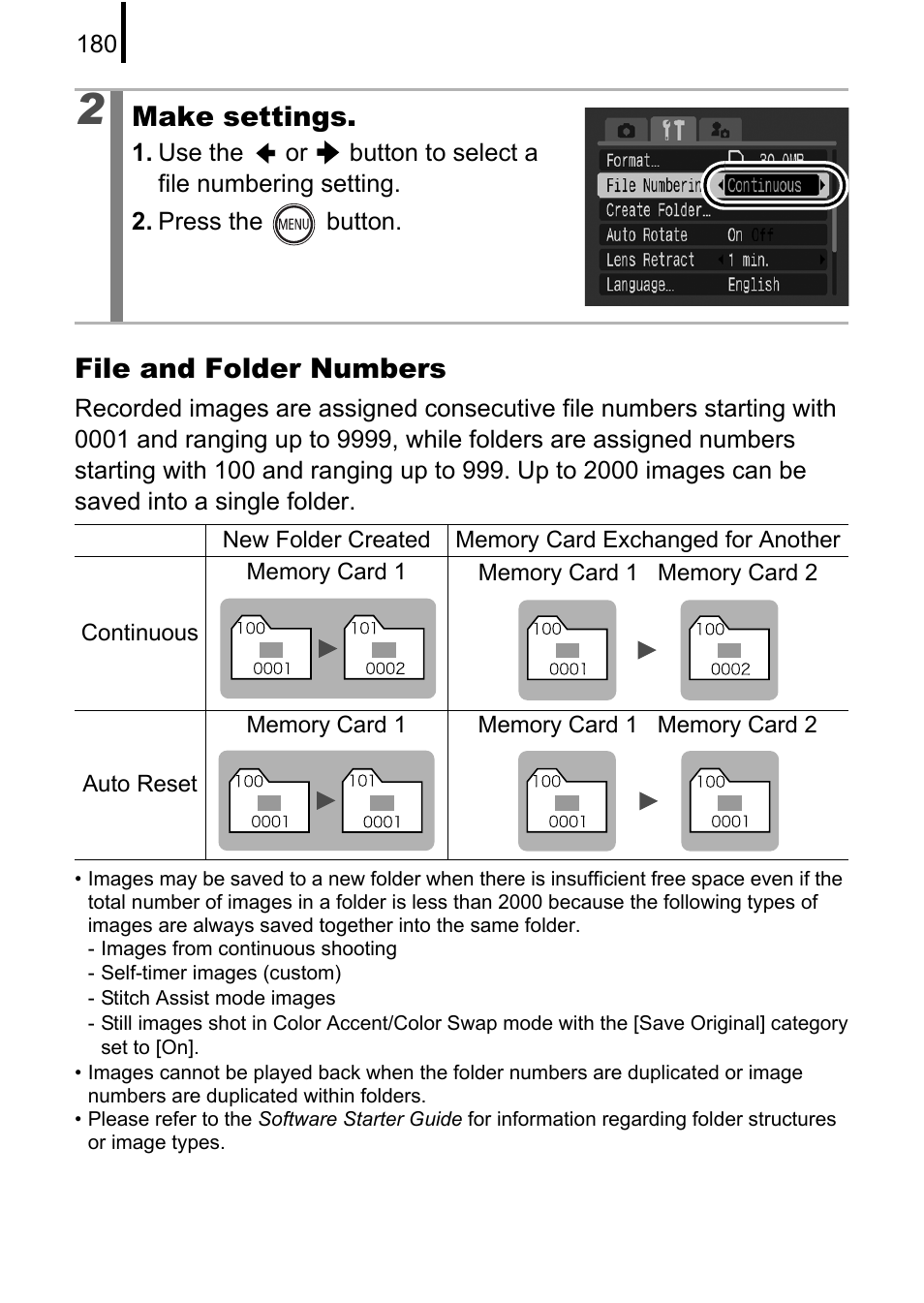 File and folder numbers, Make settings | Canon 970 IS User Manual | Page 182 / 238