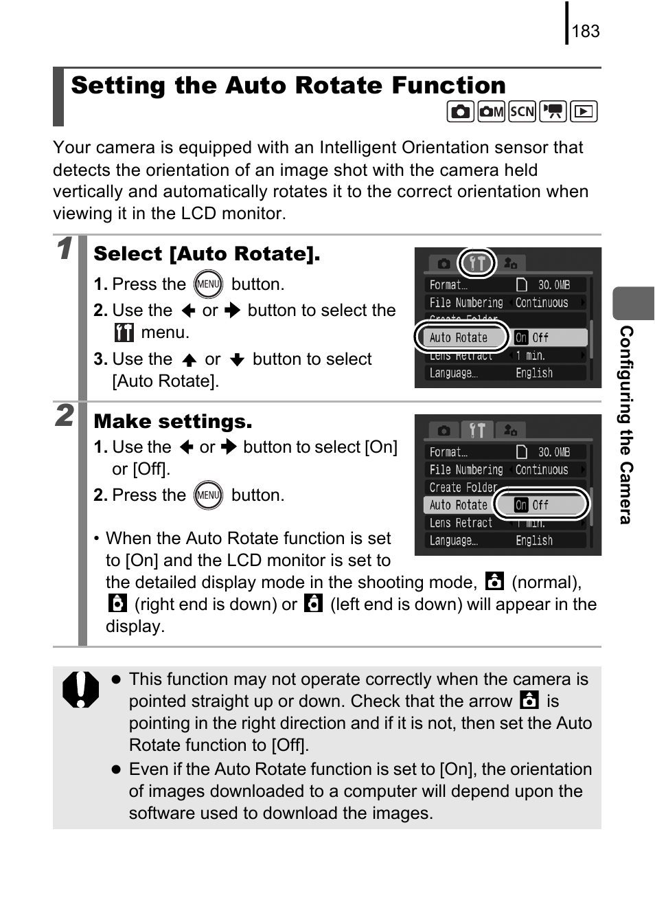 Setting the auto rotate function, P. 183 | Canon 970 IS User Manual | Page 185 / 238