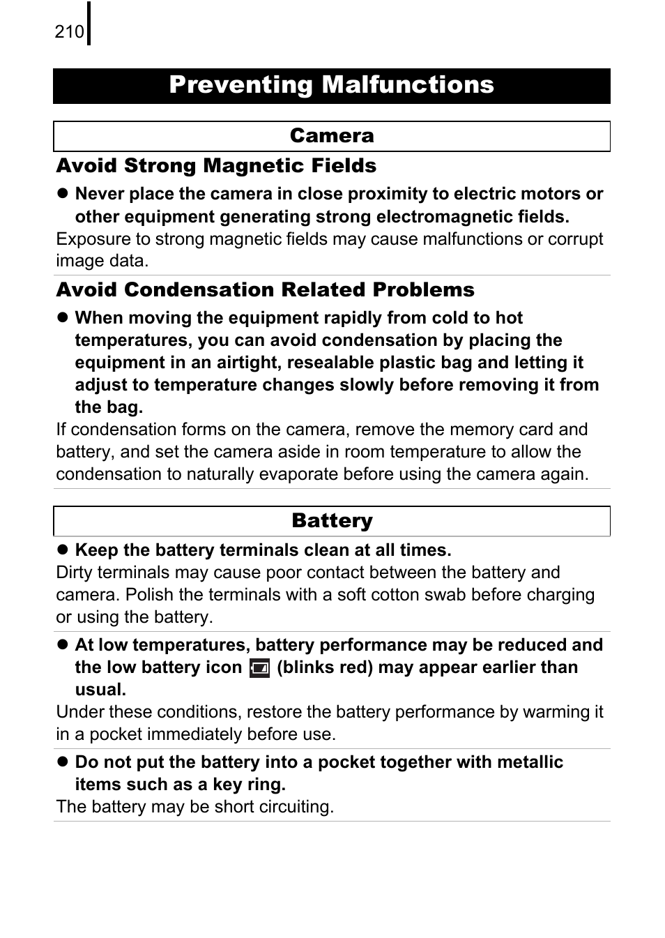 Preventing malfunctions, P. 210) | Canon 970 IS User Manual | Page 212 / 238
