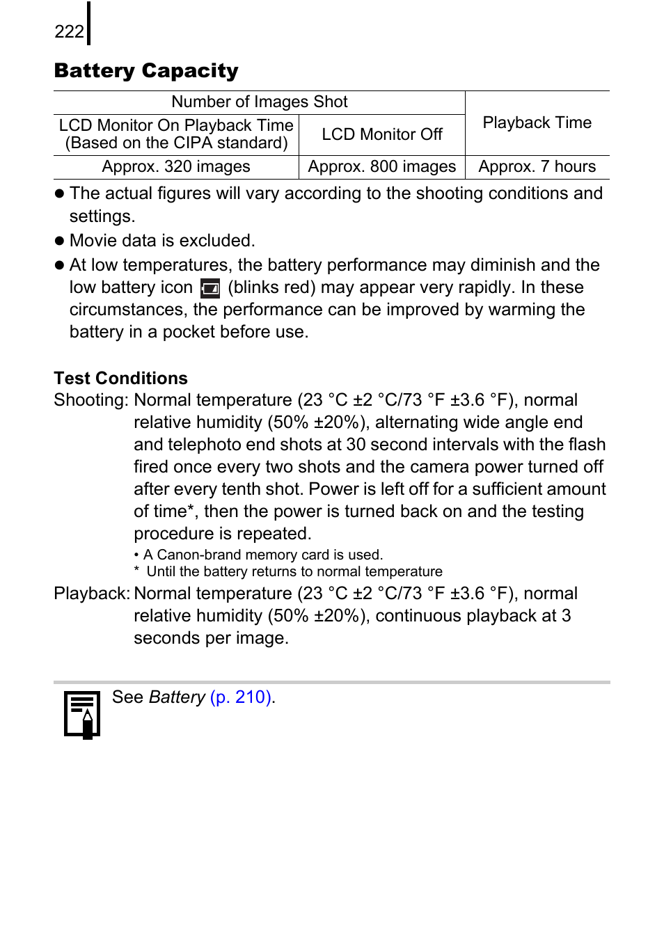 Battery capacity | Canon 970 IS User Manual | Page 224 / 238