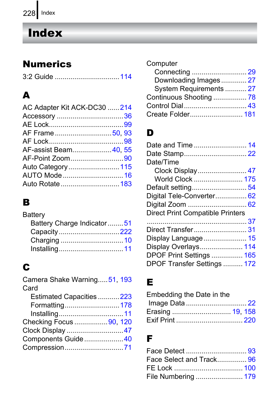 Index, Numerics | Canon 970 IS User Manual | Page 230 / 238
